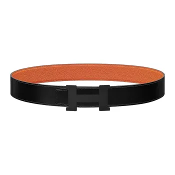 HERMES Fashion Trend Black Buckle Togo Calfskin Double Sided Leather Belt Unisex Black/Orange Width  3.8cm