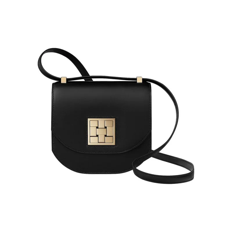 HERMES Mosaique Monsieur Calfskin Shoulder Bag Crossbody Bag Mini Women's Noir Black-0