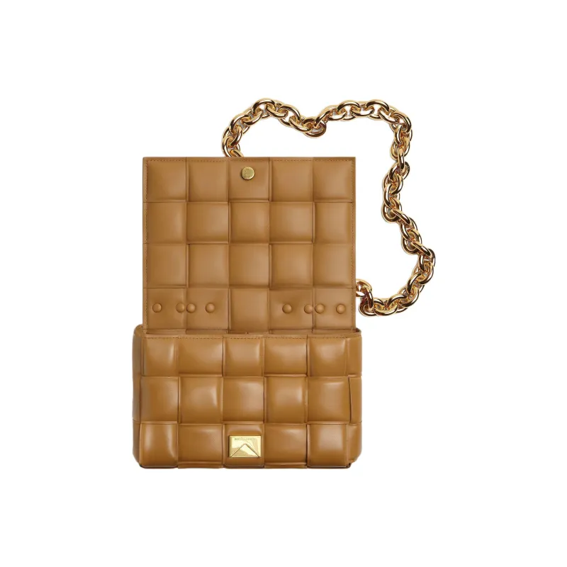 Bottega Veneta Chain Cassette Padded Intreccio Shoulder Bag Caramel-3