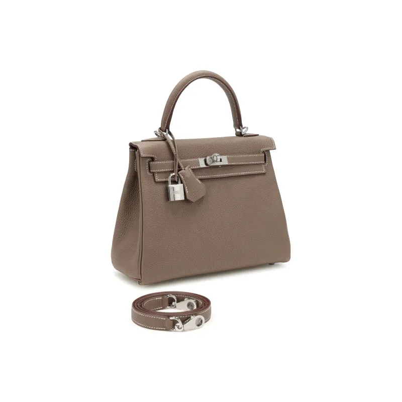 HERMES Kelly Togo Calfskin Kelly Bag Handbags Regular Women's 18 Etoupe Elephant Gray-2