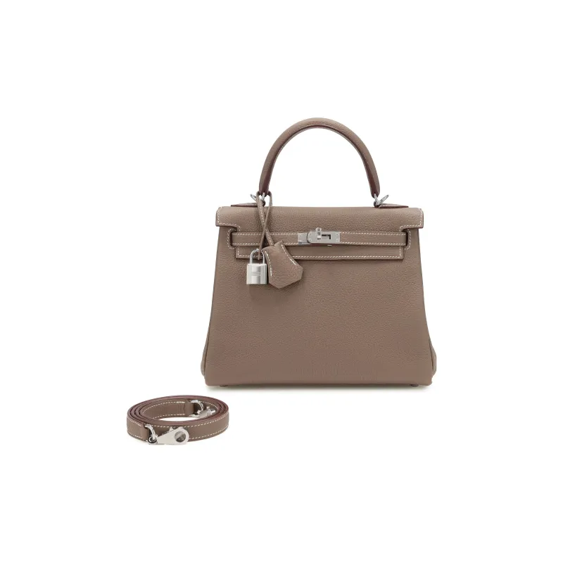 HERMES Kelly Togo Calfskin Kelly Bag Handbags Regular Women's 18 Etoupe Elephant Gray-0