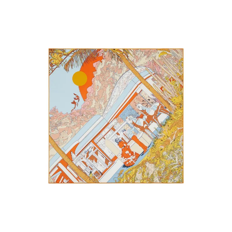 HERMES Rendez Vous Galan Silk Scarf Women's Orange-0