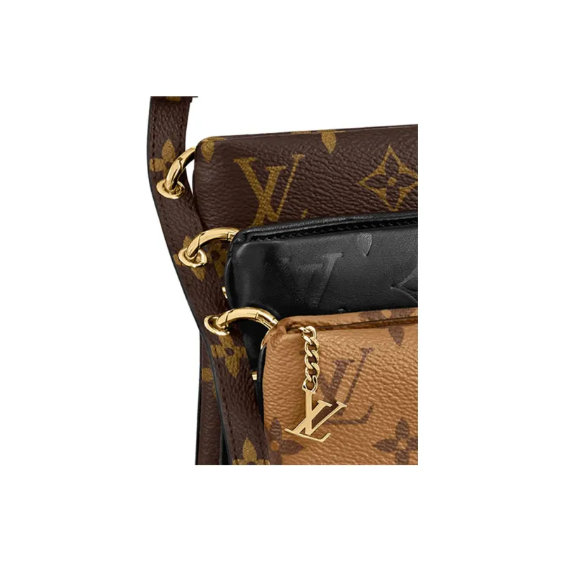 LOUIS VUITTON Lv3 Lambskin Clutch, Crossbody Bag, Shoulder Bag Women's Brown/Caramel/Black-4