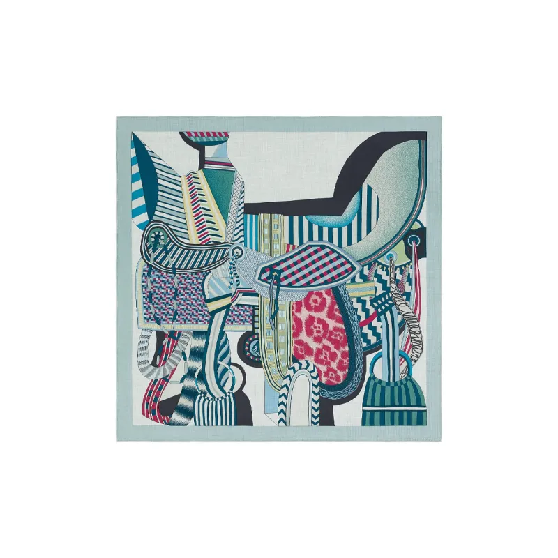 HERMES La Selle Imaginaire Knit Scarves Women's Blue-0