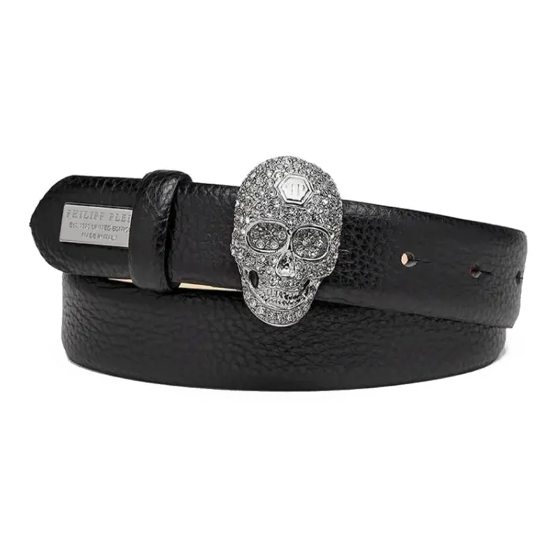 PHILIPP PLEIN Casual Skeleton Smooth Buckle Belt Women's Black Width 3cm-0