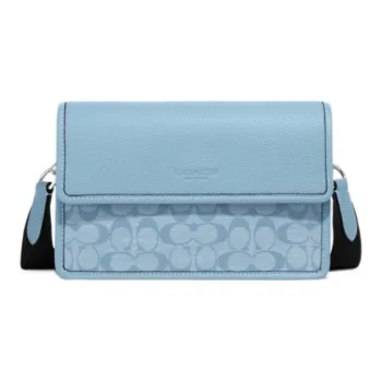 COACH Turner Fabric With Leather Shoulder Bag Crossbody Bag Medium Size Women's Light Blue