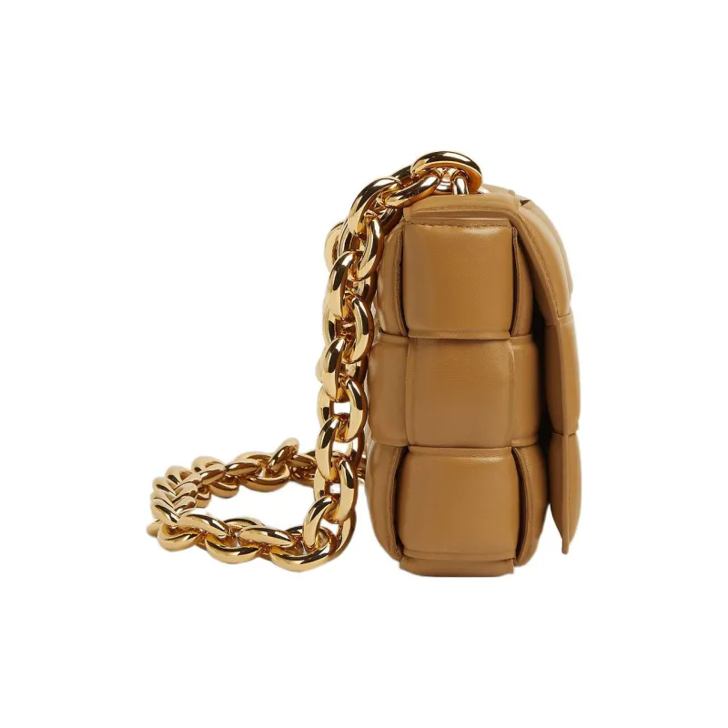 Bottega Veneta Chain Cassette Padded Intreccio Shoulder Bag Caramel-1
