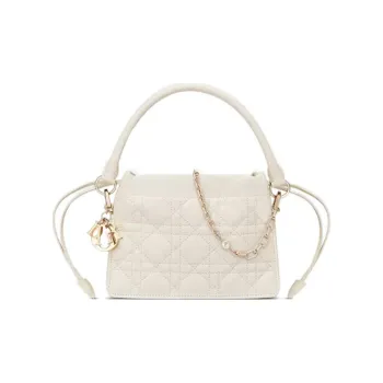 DIOR Lady Dior Sheepskin Drawstring Bag Handheld One Shoulder Handbag Mini Women's White