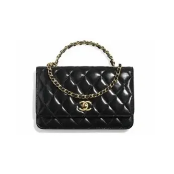 CHANEL Cow Leather Wallet On Chain Wallet Handbag Regular Women's Black