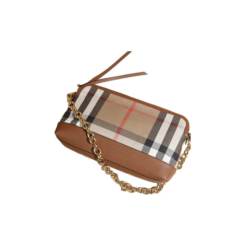 Burberry House Cotton With Calfskin Trim One Shoulder Crossbody Clutches Small Size Women's Tan-3