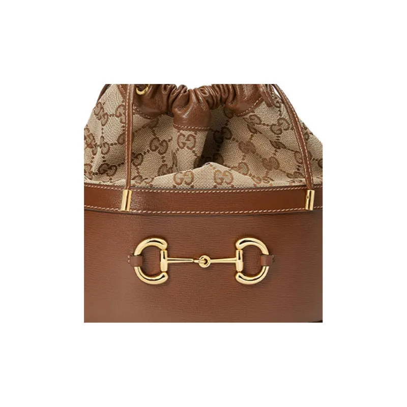 GUCCI Horsebit 1955 Canvas With Leather Bucket Bag, Shoulder Bag, Crossbody Bag Women's Brown-7