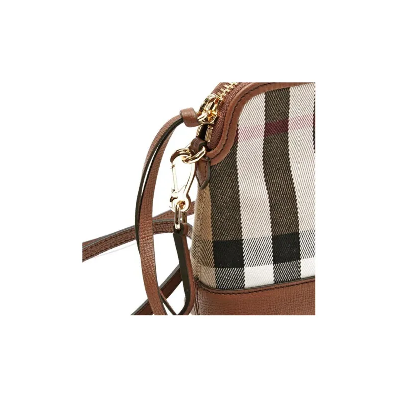 Burberry House Cotton With Calfskin Trim One Shoulder Crossbody Clutches Small Size Women's Tan-5