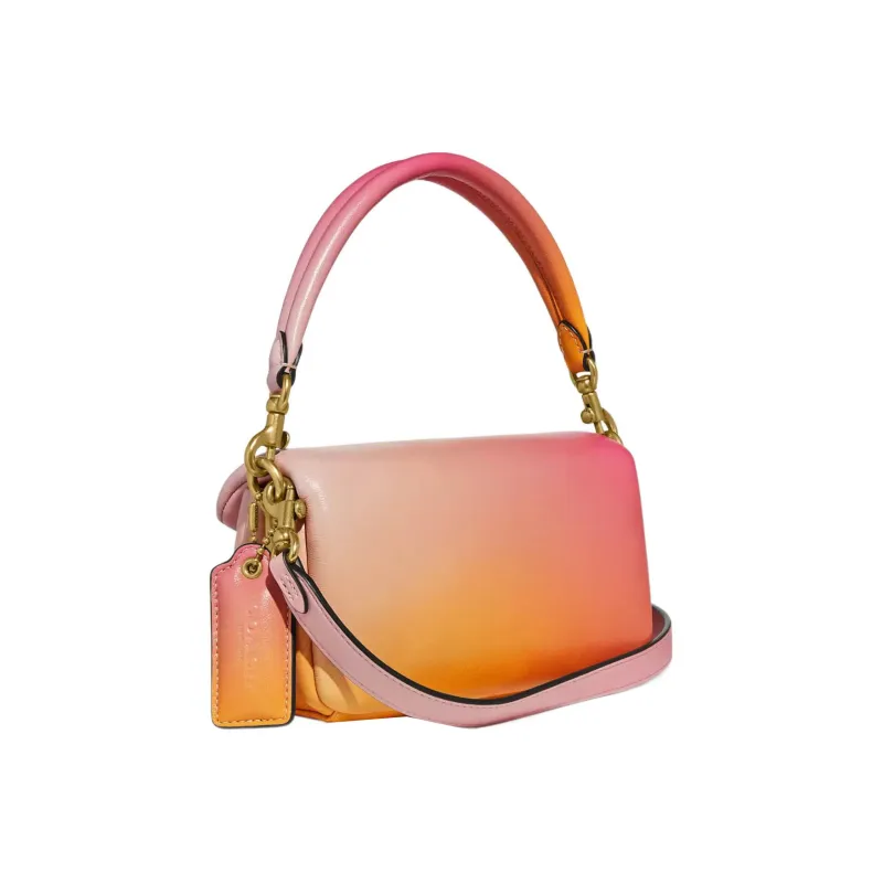 COACH Pillow Nappa Leather Patchwork Leather Handbag Shoulder Bag Women's Orange Color Blocking Pink-1