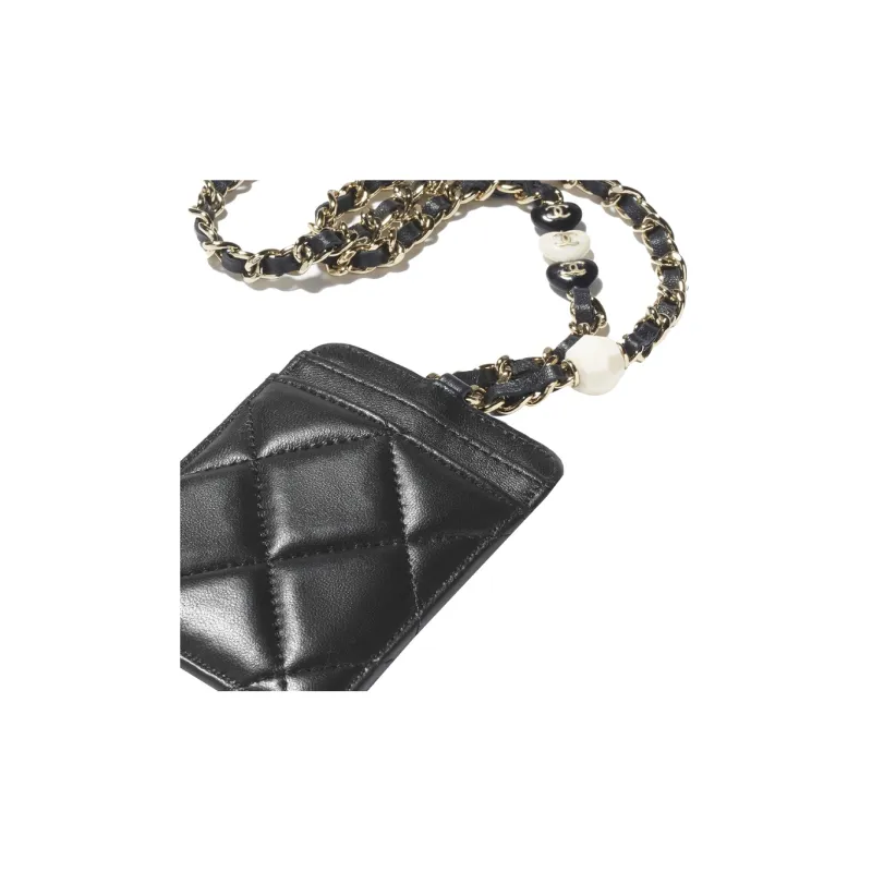 CHANEL Lambskin Card Holder Women's Black-3
