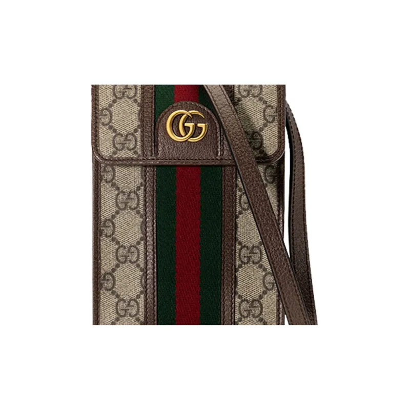 GUCCI Ophidia Canvas With Leather Cell Phone Pouch Crossbody Bag Shoulder Bag Unisex Ebony-6