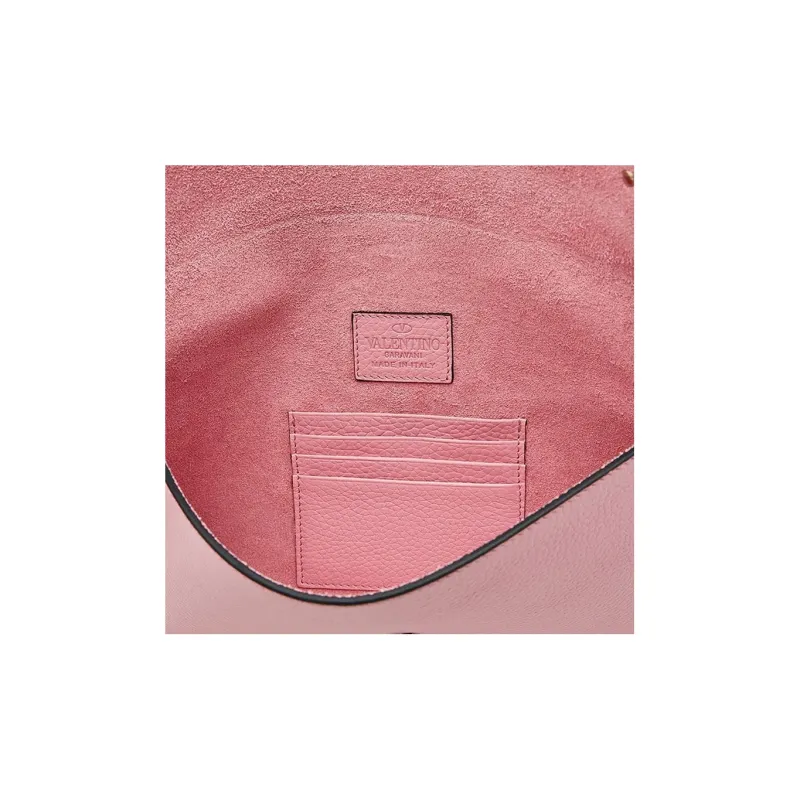 Valentino ROCKSTUD Grained Cow Leather Clutch Women's Pink-6