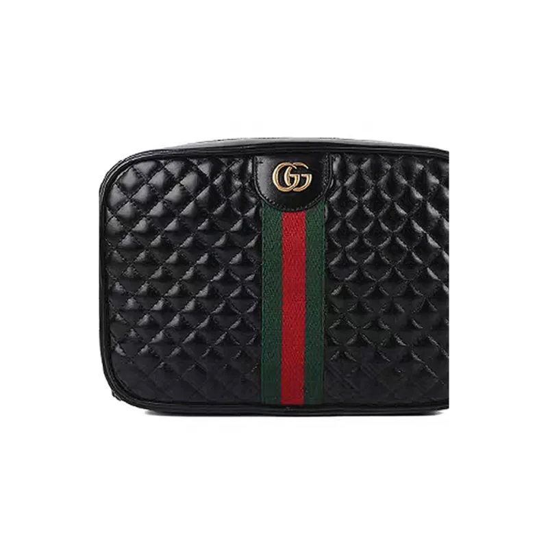 GUCCI Diamond Pattern Leather Shoulder Bag Crossbody Bag Women's Black-4