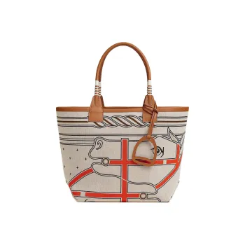 HERMES Steeple Canvas With Swift Leather Canvas Bag Handbags Women's Greige