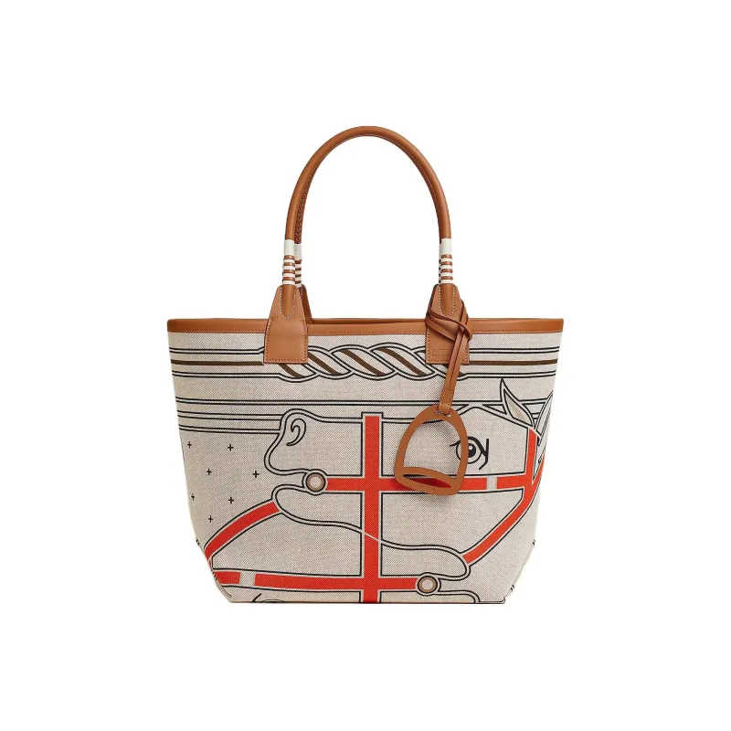 HERMES Steeple Canvas With Swift Leather Canvas Bag, Handbag Women's Greige-0