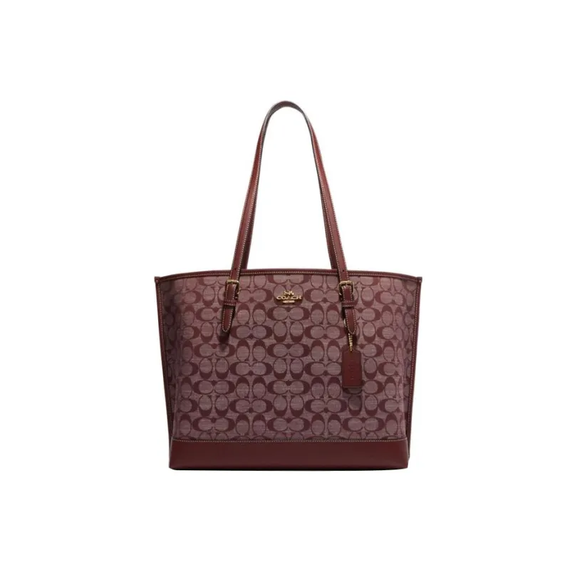 COACH Mollie Jacquard Fabric With Cow Leather Tote Bag, Shopping Bag, Handbag, Shoulder Bag Large Size Women's-1