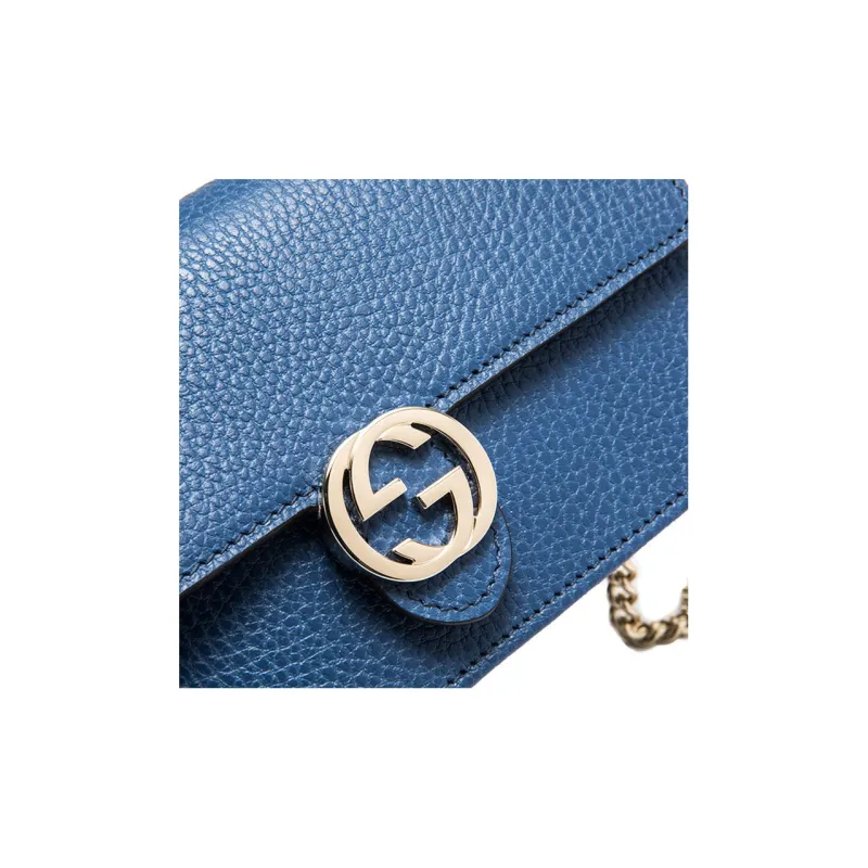 GUCCI Double G Leather WOC Chain Shoulder Messenger Bag Blue-5