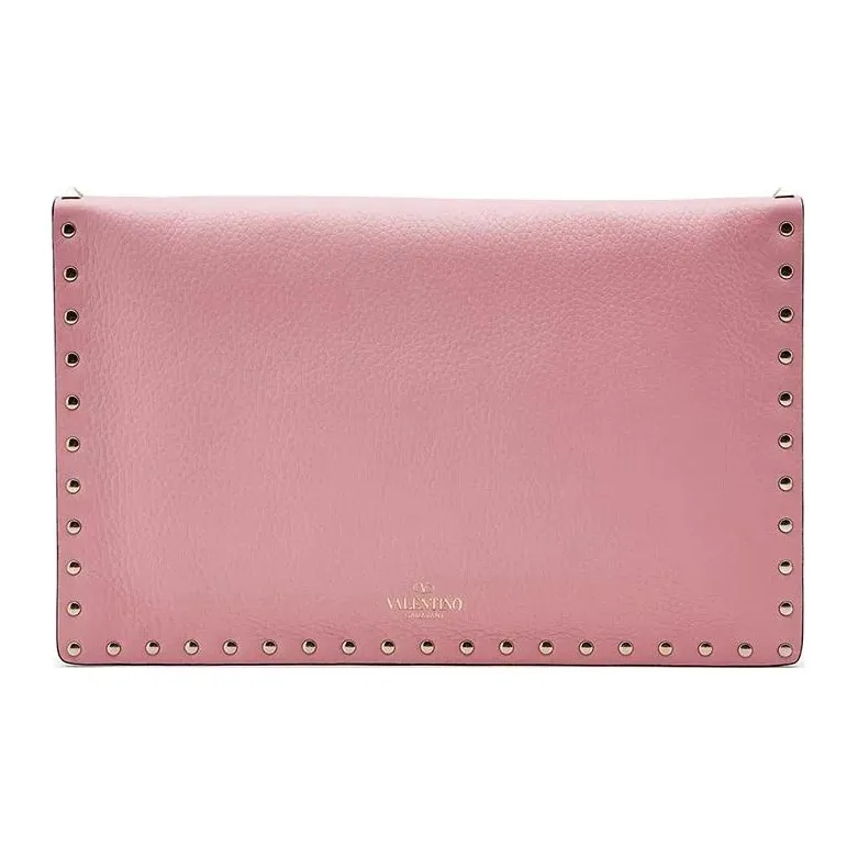 Valentino ROCKSTUD Grained Cow Leather Clutch Women's Pink-2