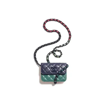 CHANEL Shiny Lambskin Patchwork Jacquard Metal One Shoulder Crossbody Clutches Women's Dark Blue/Pink/Light Green