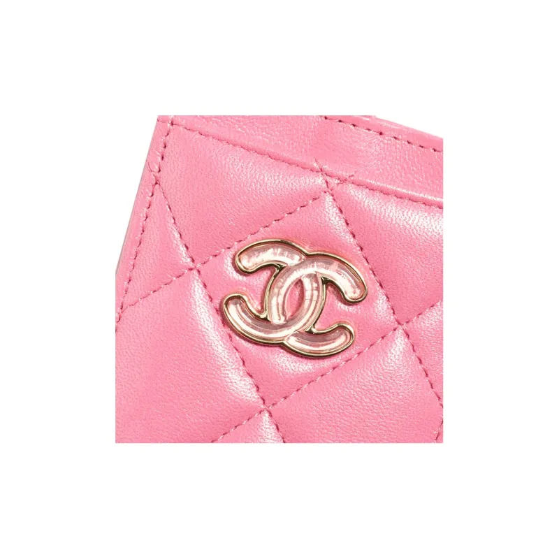 CHANEL Satin Lambskin Card Holder Women's Pink-2