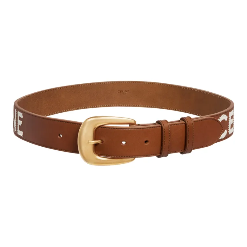 CELINE WESTERN Large Size CELINE Embroidery Vintage Leather Belts Women's Brown-1