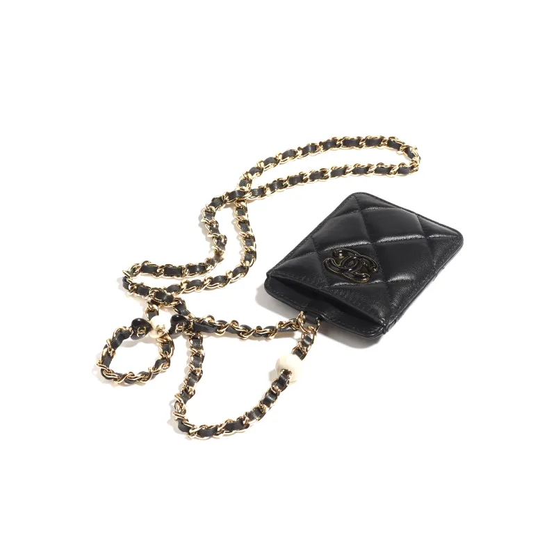 CHANEL Lambskin Card Holder Women's Black-1