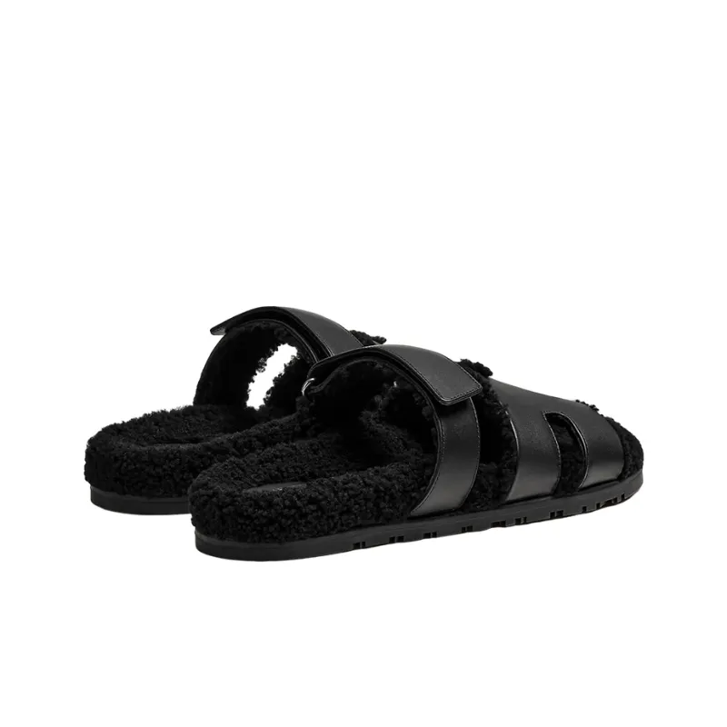 HERMES Chypre Noir Calkskin Wool Men's-4