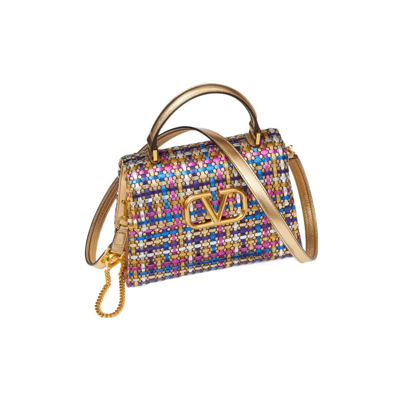 Valentino VSLING Cow Leather Shoulder Bag Crossbody Bag Handbag Small Size Women's Metallic/Multicolor-4