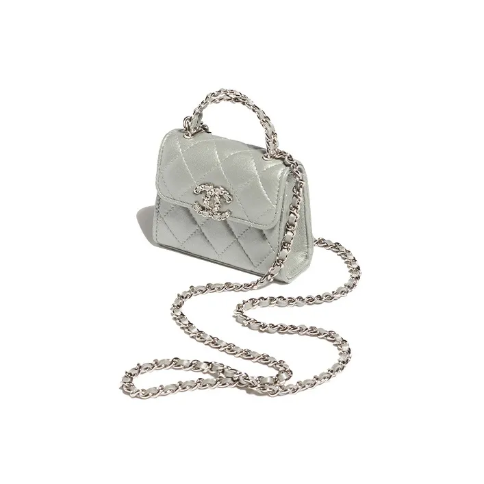 CHANEL Metal Texture Sheepskin One Shoulder Crossbody Clutch Women's Silver-1