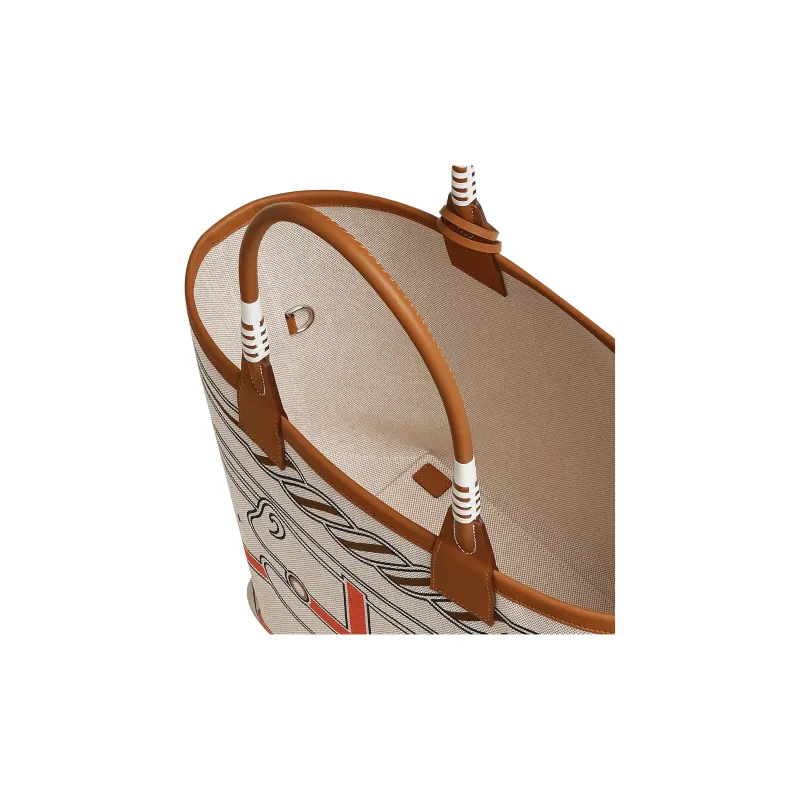 HERMES Steeple Canvas With Swift Leather Canvas Bag, Handbag Women's Greige-3