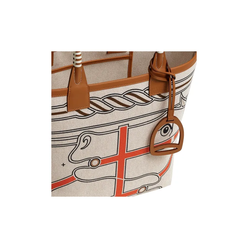 HERMES Steeple Canvas With Swift Leather Canvas Bag, Handbag Women's Greige-4