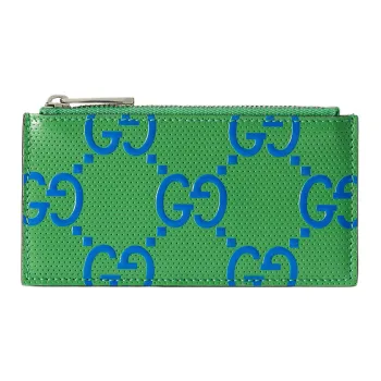 GUCCI Leather Card Clip Card Holder Women's Green