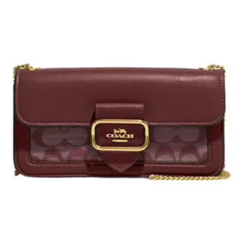 COACH Morgan Fabric With Cow Leather Shoulder Bag, Crossbody Bag Small Size Women's Burgundy