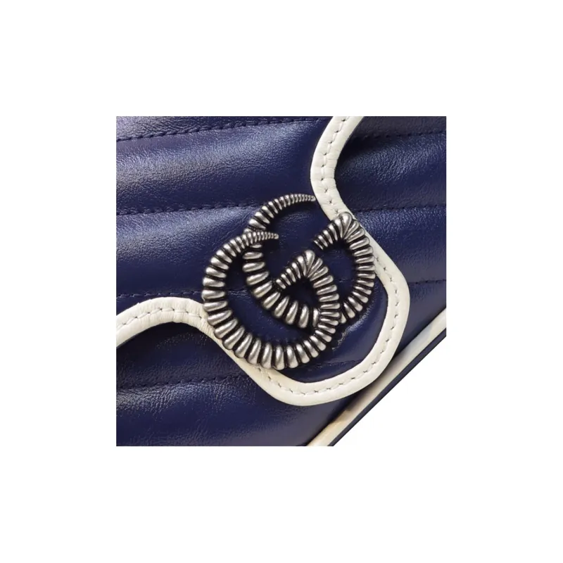 GUCCI Marmont Leather Shoulder Bag Crossbody Bag Extra Mini Women's Blue/White-7