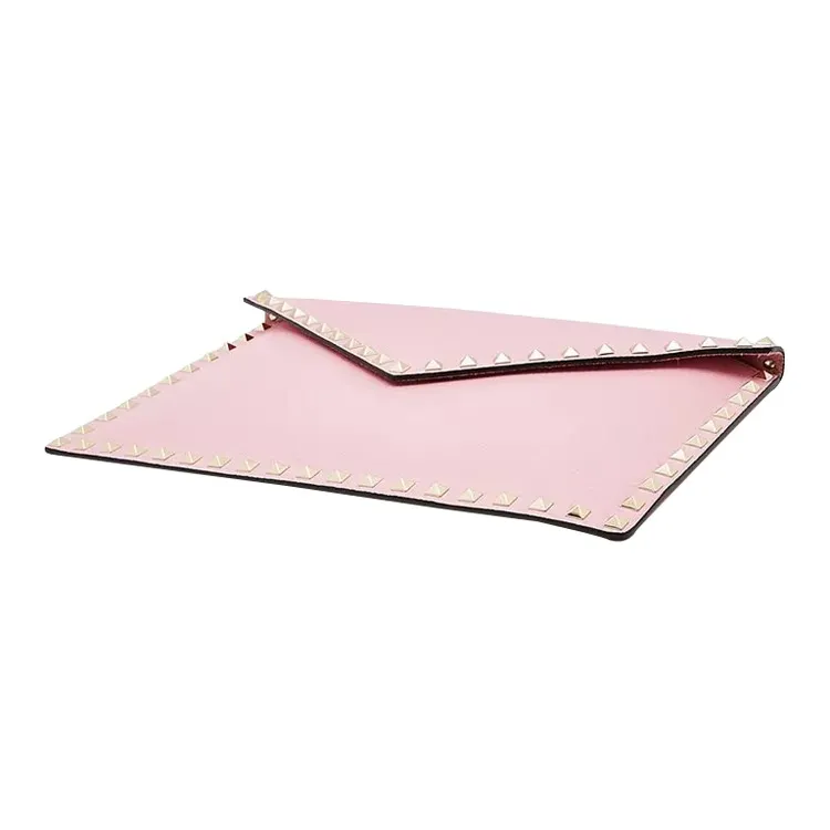 Valentino ROCKSTUD Grained Cow Leather Clutch Women's Pink-3