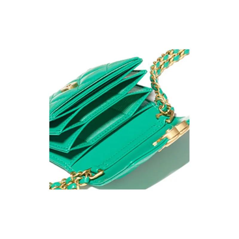 CHANEL Polished Lambskin One Shoulder Crossbody Clutch Women's Green-4