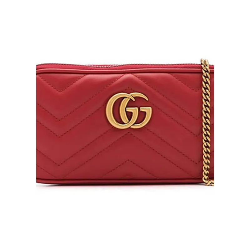GUCCI Marmont Cow Leather Shoulder Bag Crossbody Bag Mini Women's Red-2