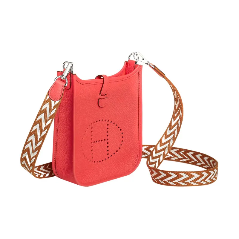 HERMES Evelyne Clemence Bullock Leather Shoulder Bag Crossbody Bag Mini Women's Texas Pink/Gold/White-1