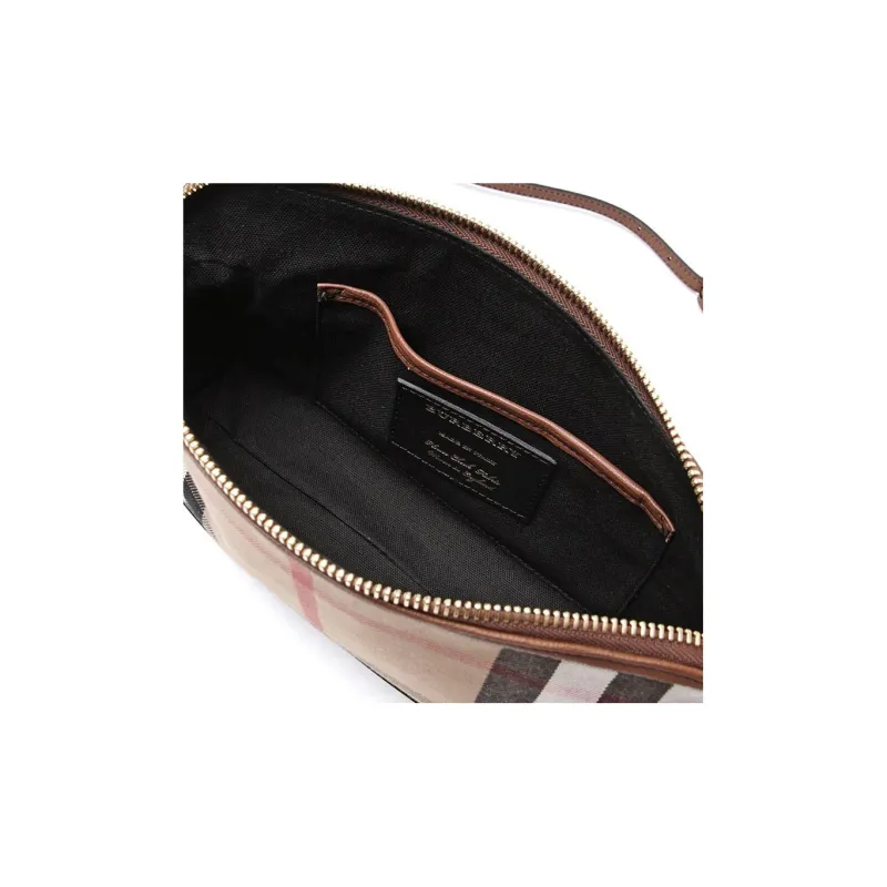 Burberry House Cotton With Calfskin Trim One Shoulder Crossbody Clutches Small Size Women's Tan-4