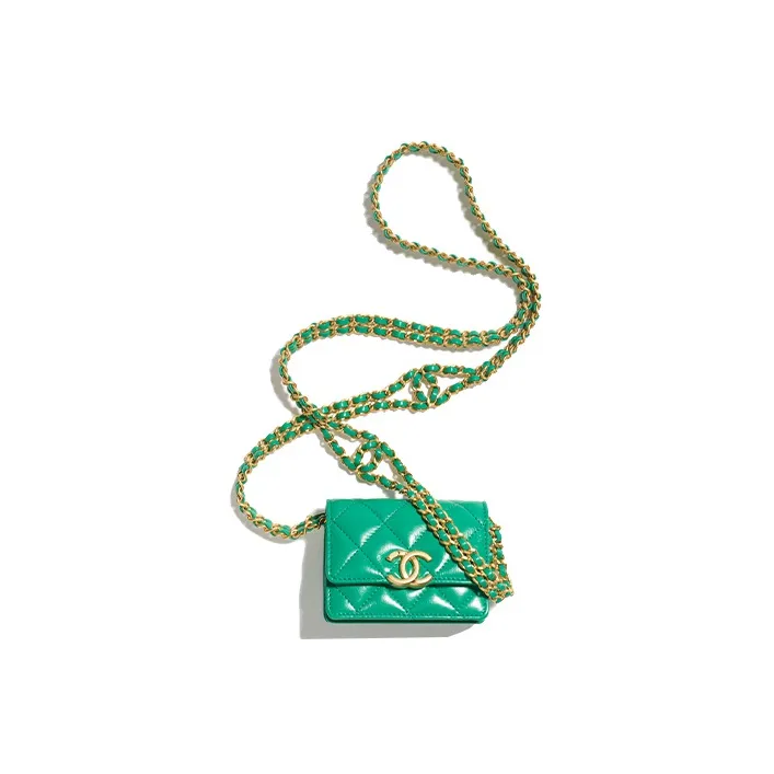 CHANEL Polished Lambskin One Shoulder Crossbody Clutch Women's Green-0