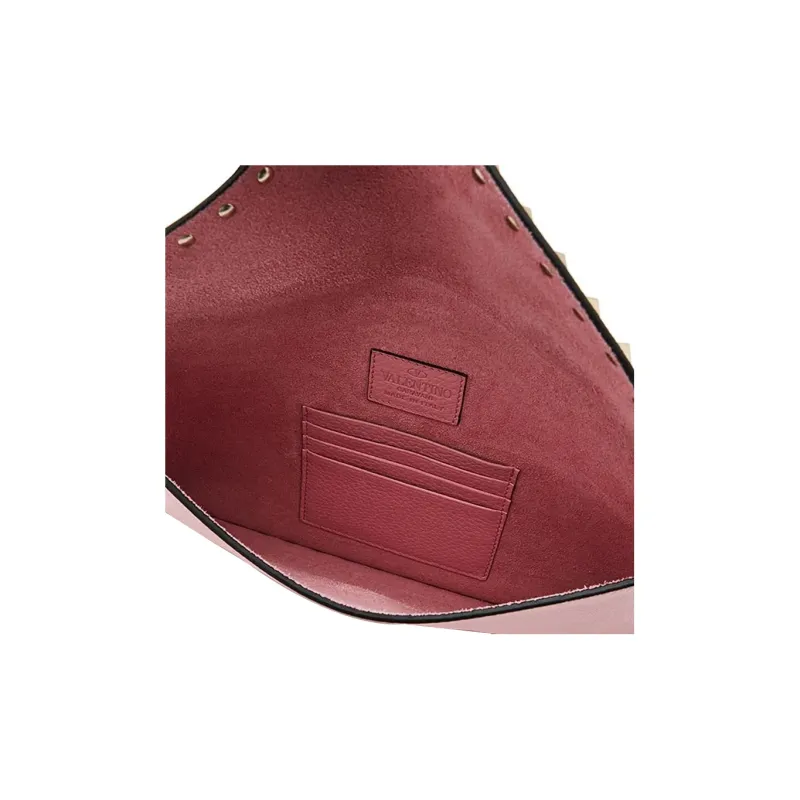 Valentino ROCKSTUD Grained Cow Leather Clutch Women's Pink-5