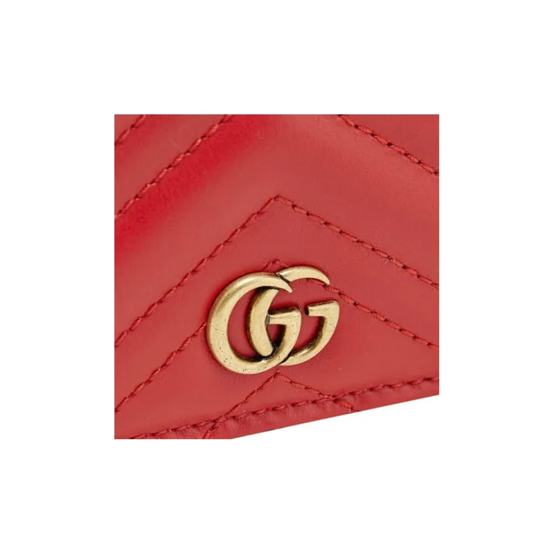 GUCCI Marmont Leather Wallet Money Clip Card Holder Women's Red-3