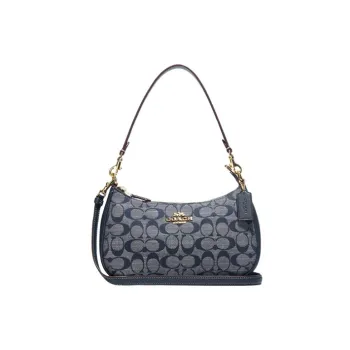 COACH Teri Fabric With Cow Leather Shoulder Bag, Handbag, Shoulder Bag Medium Size Women's Denim Blue