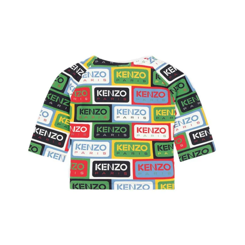 KENZO All Over Logo Printed Crewneck Crop Top-1