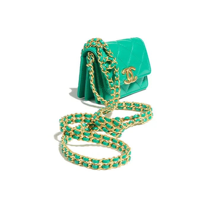 CHANEL Polished Lambskin One Shoulder Crossbody Clutch Women's Green-2