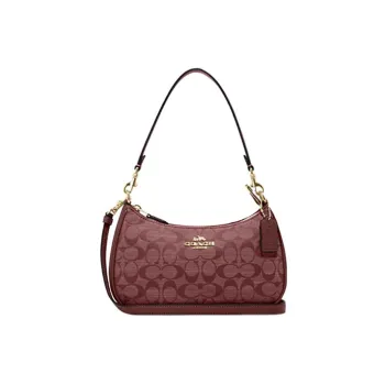 COACH Teri Fabric With Cow Leather Shoulder Bag, Handbag, Shoulder Bag Women's Burgundy
